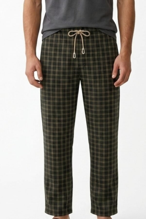 Dark Green & Beige Checked Lounge Trousers