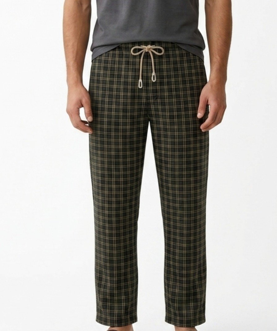 Dark Green & Beige Checked Lounge Trousers