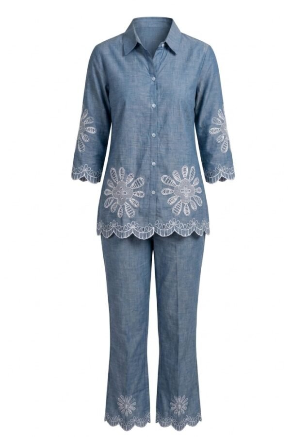 Women Blue Embroidered Co-ord Set