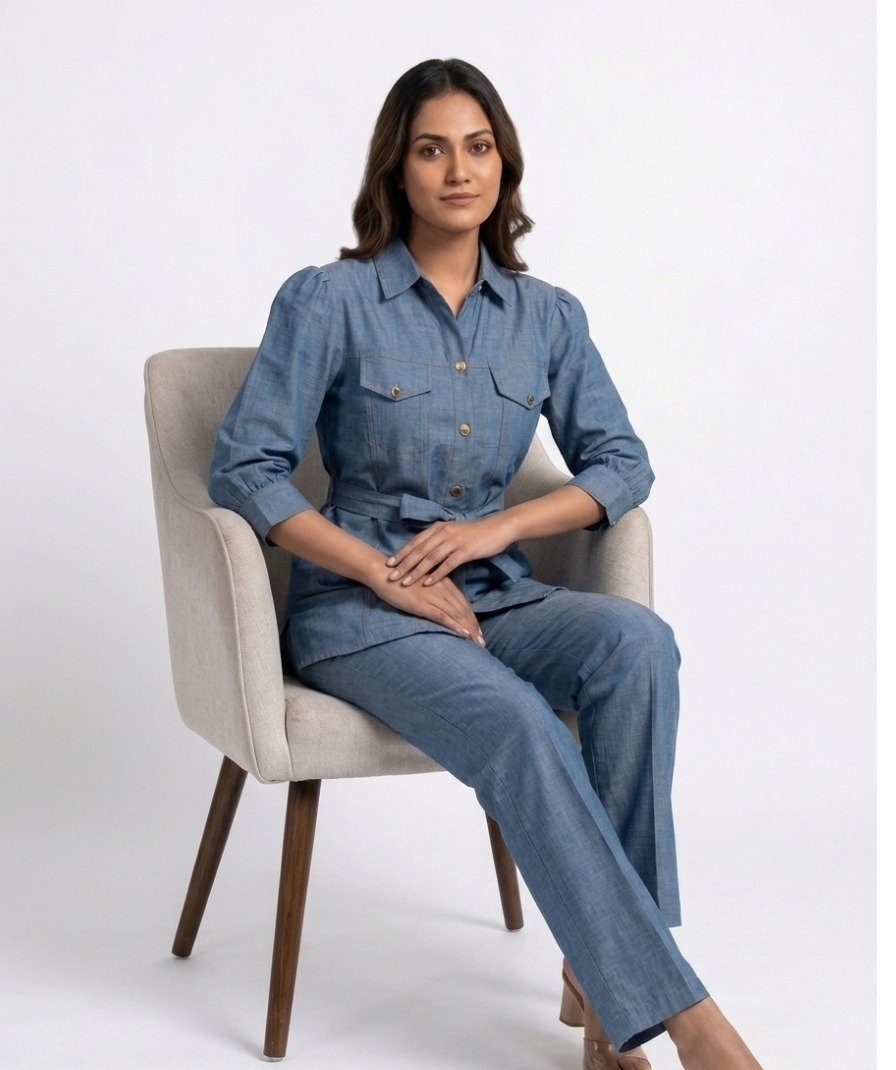 Women Blue Denim Co-ord Set - Image 4