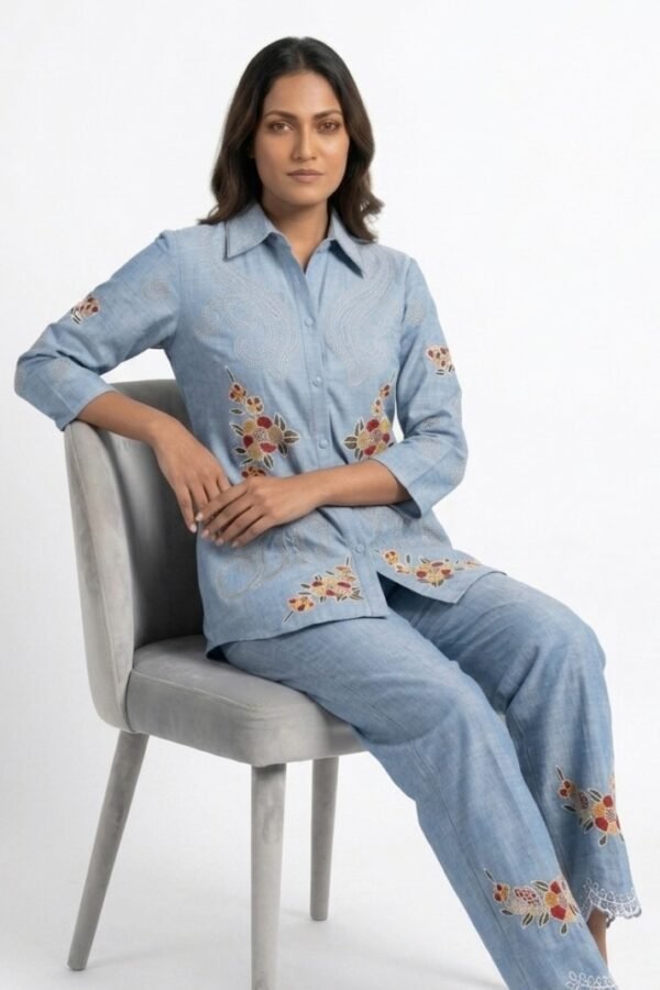 Blue Embroidered Co-ord Set