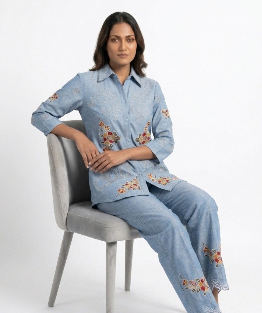 Blue Embroidered Co-ord Set - Image 2