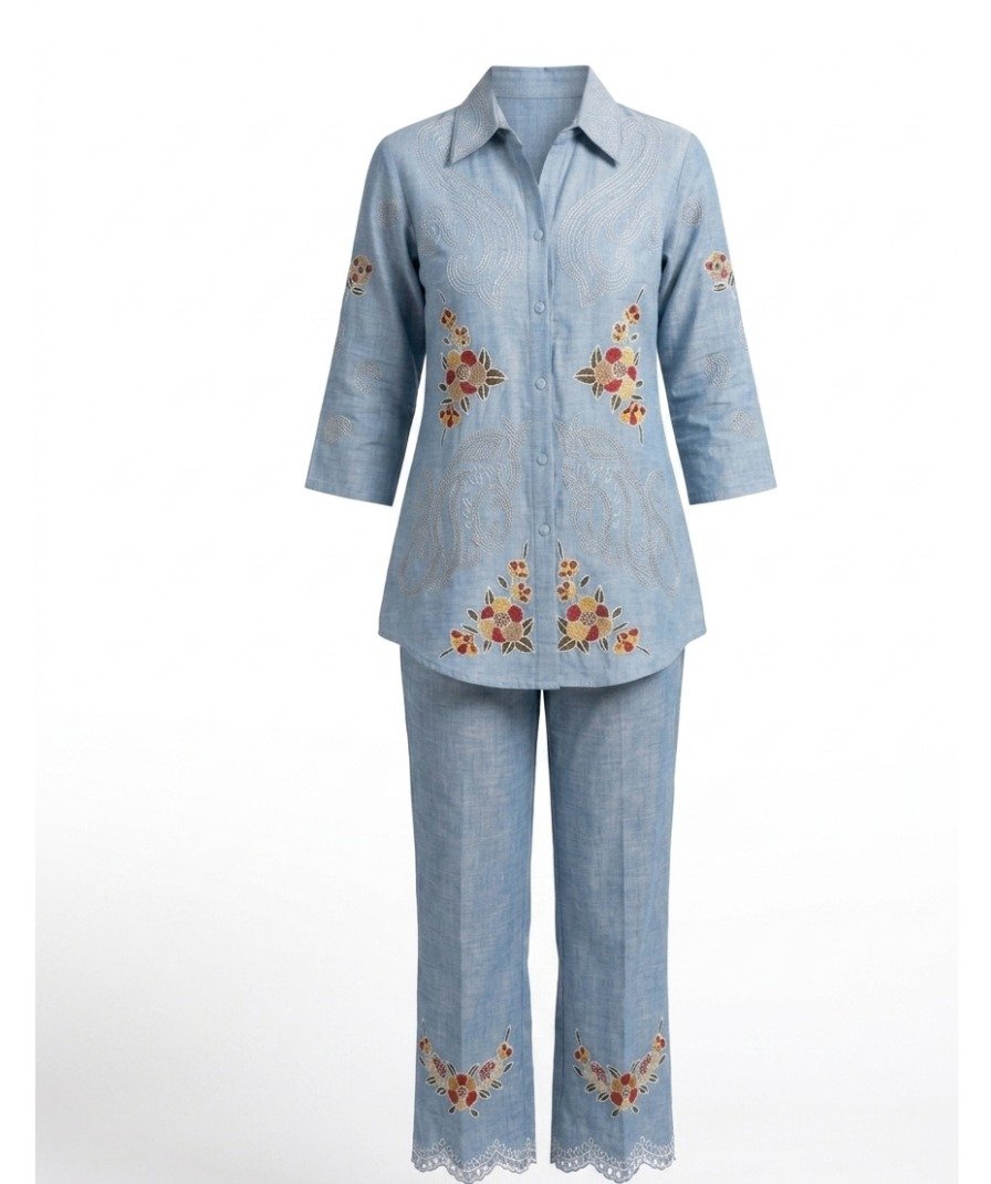 Blue Embroidered Co-ord Set - Image 3