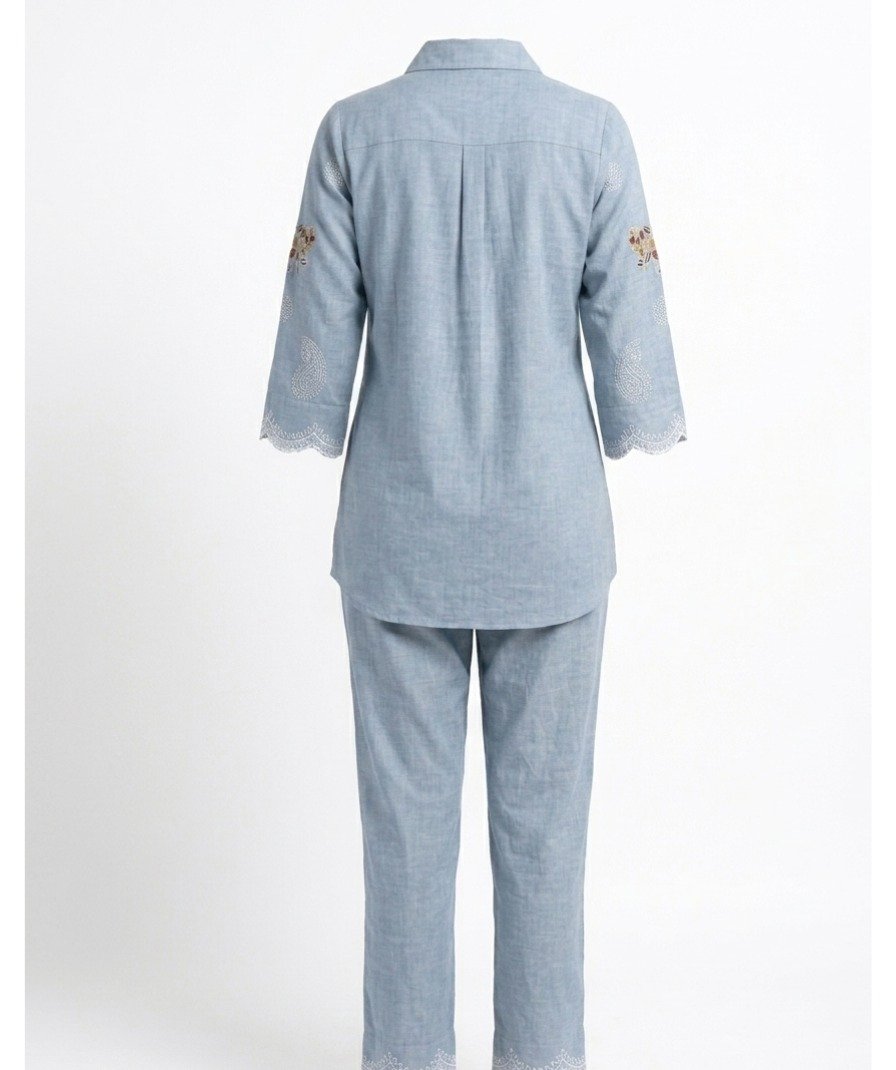 Blue Embroidered Co-ord Set - Image 4