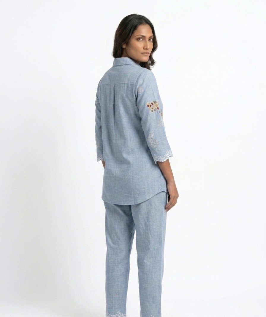 Blue Embroidered Co-ord Set - Image 5