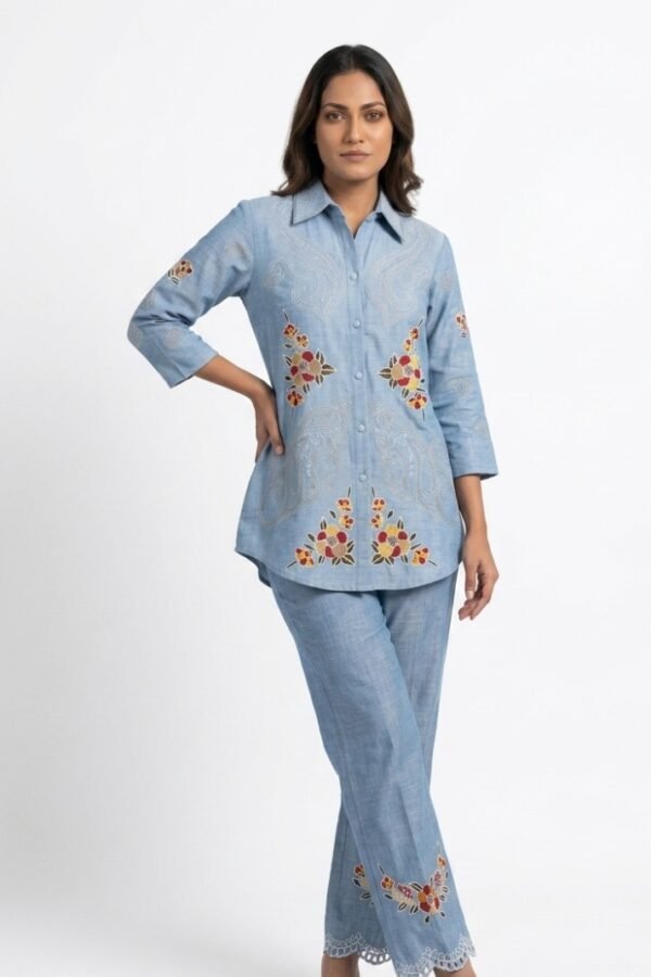 Blue Embroidered Co-ord Set
