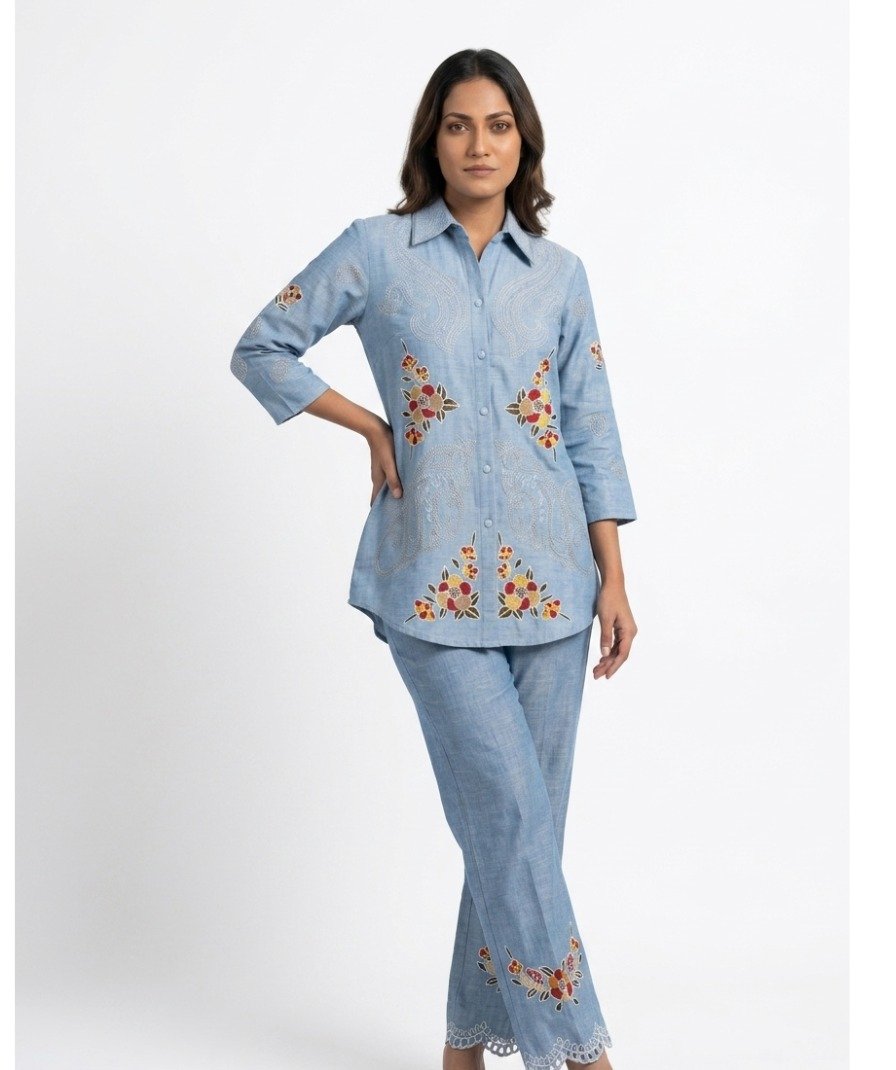 Blue Embroidered Co-ord Set