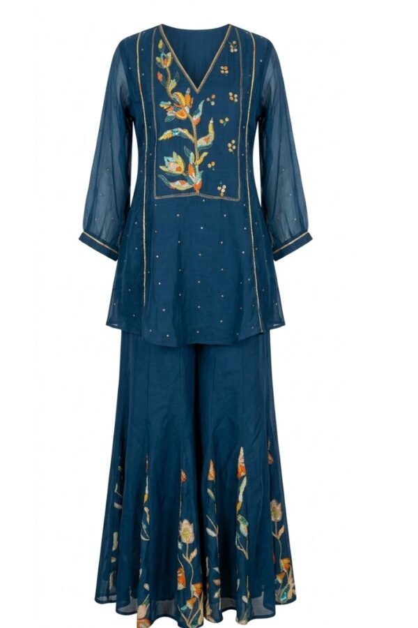 Teal Embroidered Sharara Set