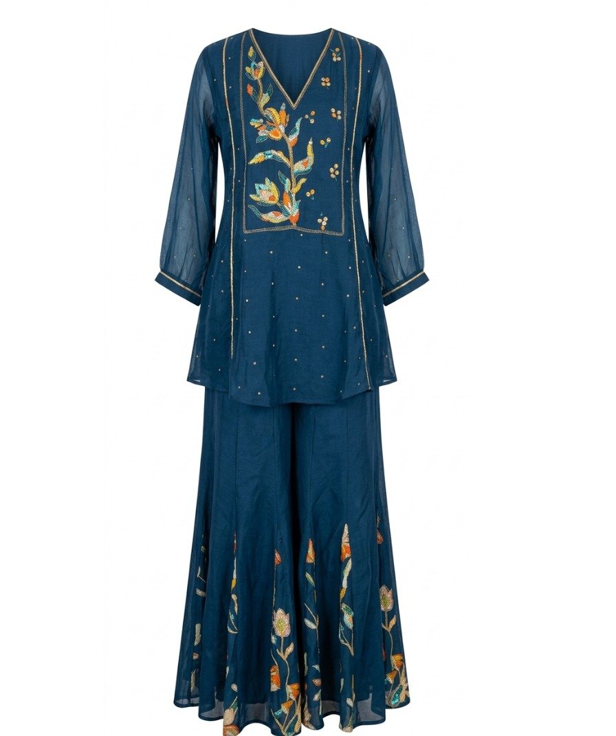 Teal Embroidered Sharara Set - Image 2