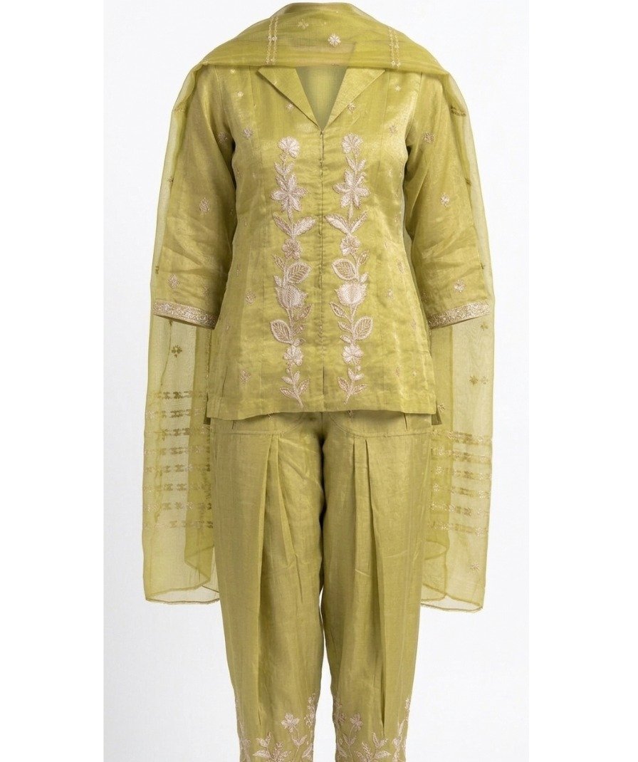 Olive Embroidered Salwar Suit - Image 2