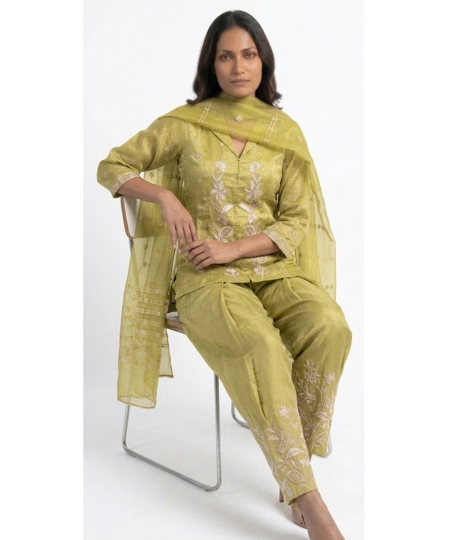Olive Embroidered Salwar Suit - Image 3