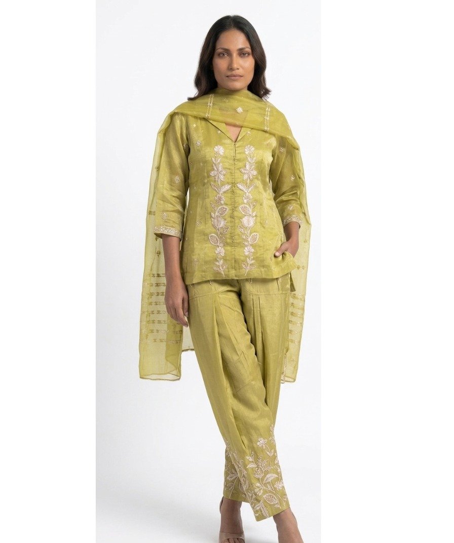 Olive Embroidered Salwar Suit