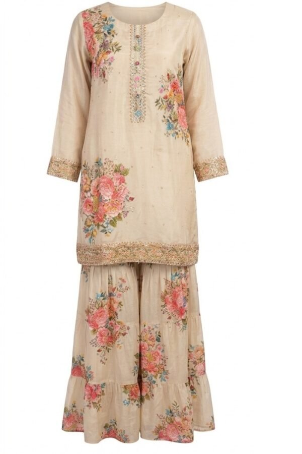 Beige Floral Sharara Set