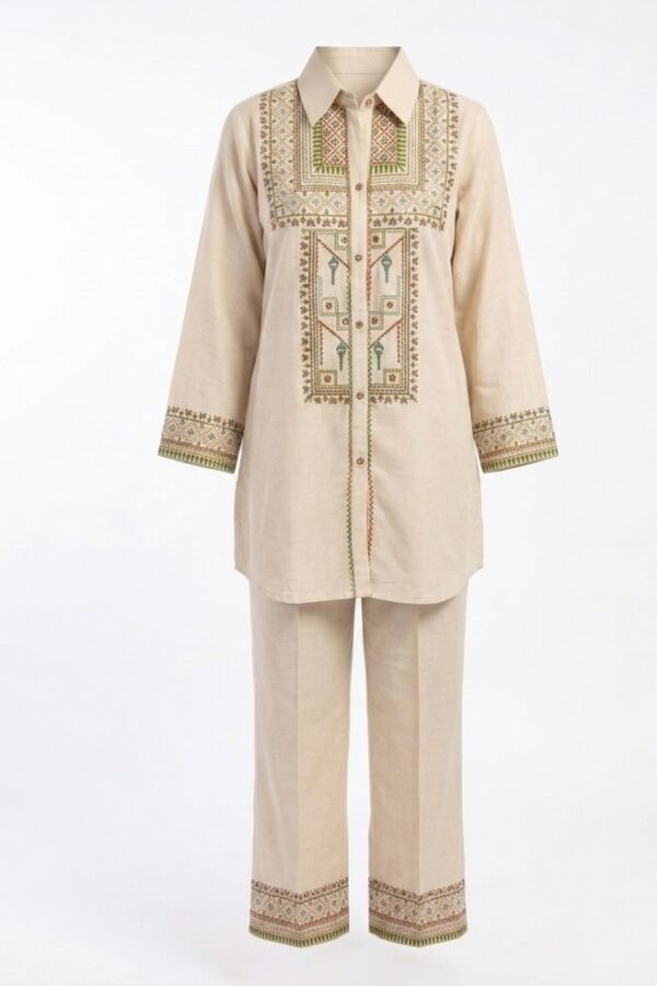Beige Embroidered Co-ord Set