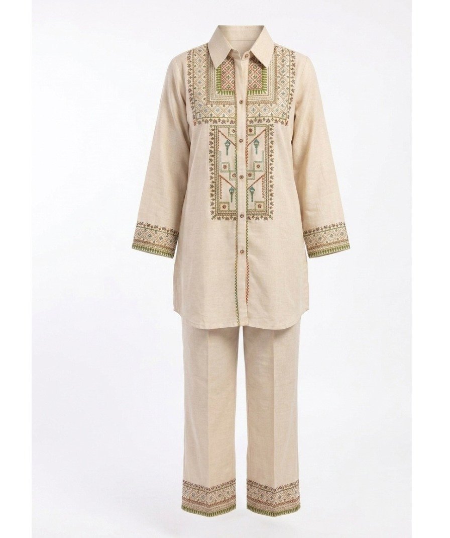 Beige Embroidered Co-ord Set - Image 2