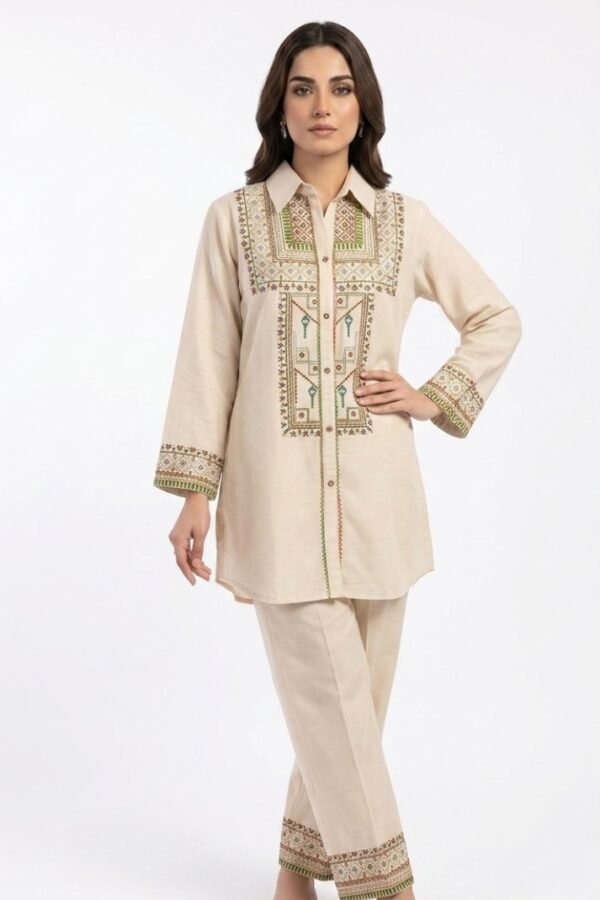 Beige Embroidered Co-ord Set