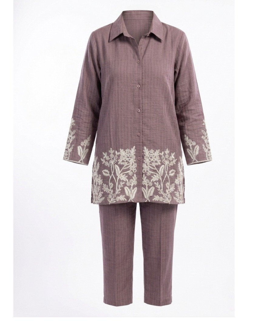 Mauve Embroidered Co-ord Set - Image 3