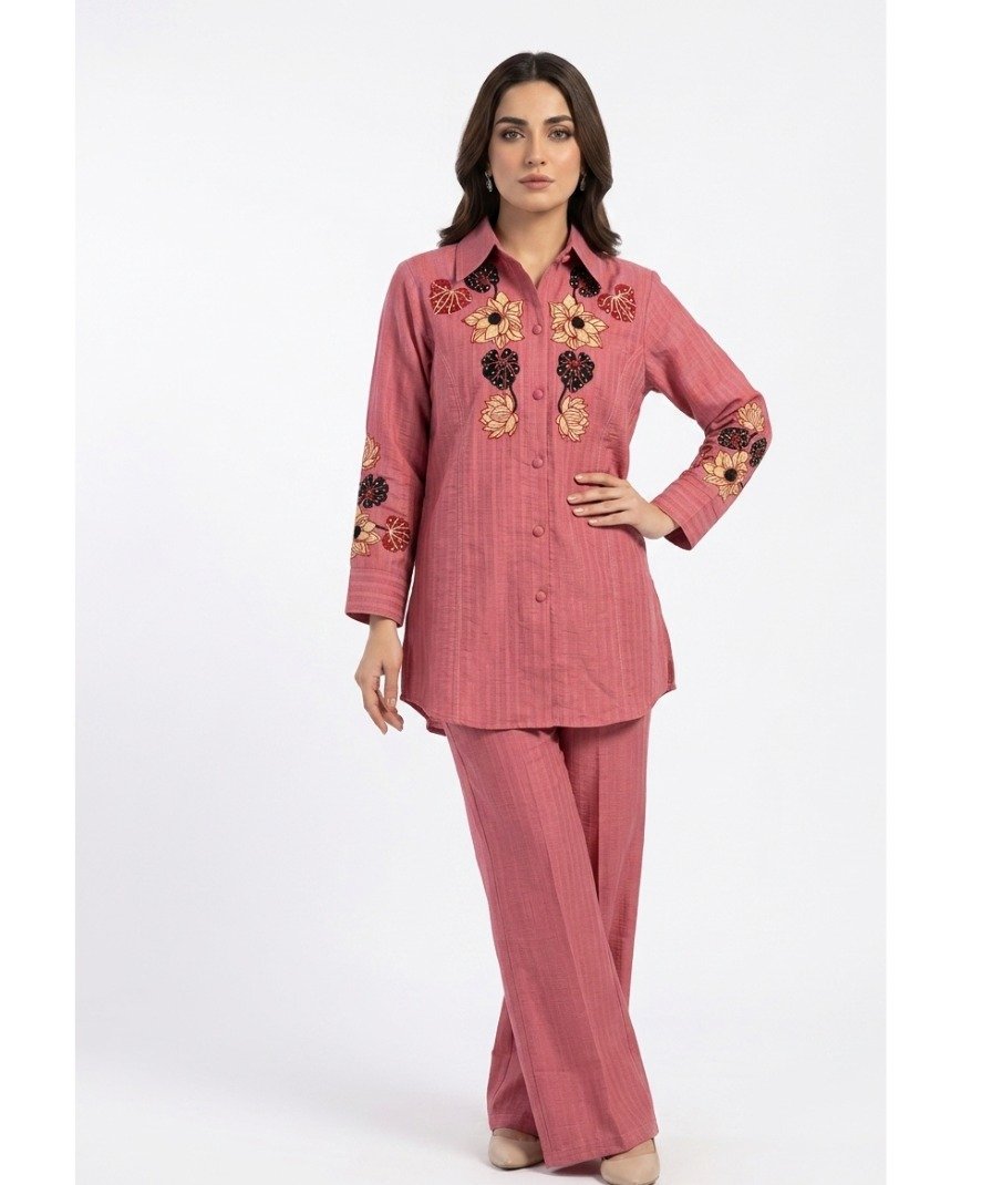 Pink Embroidered Co-ord Set