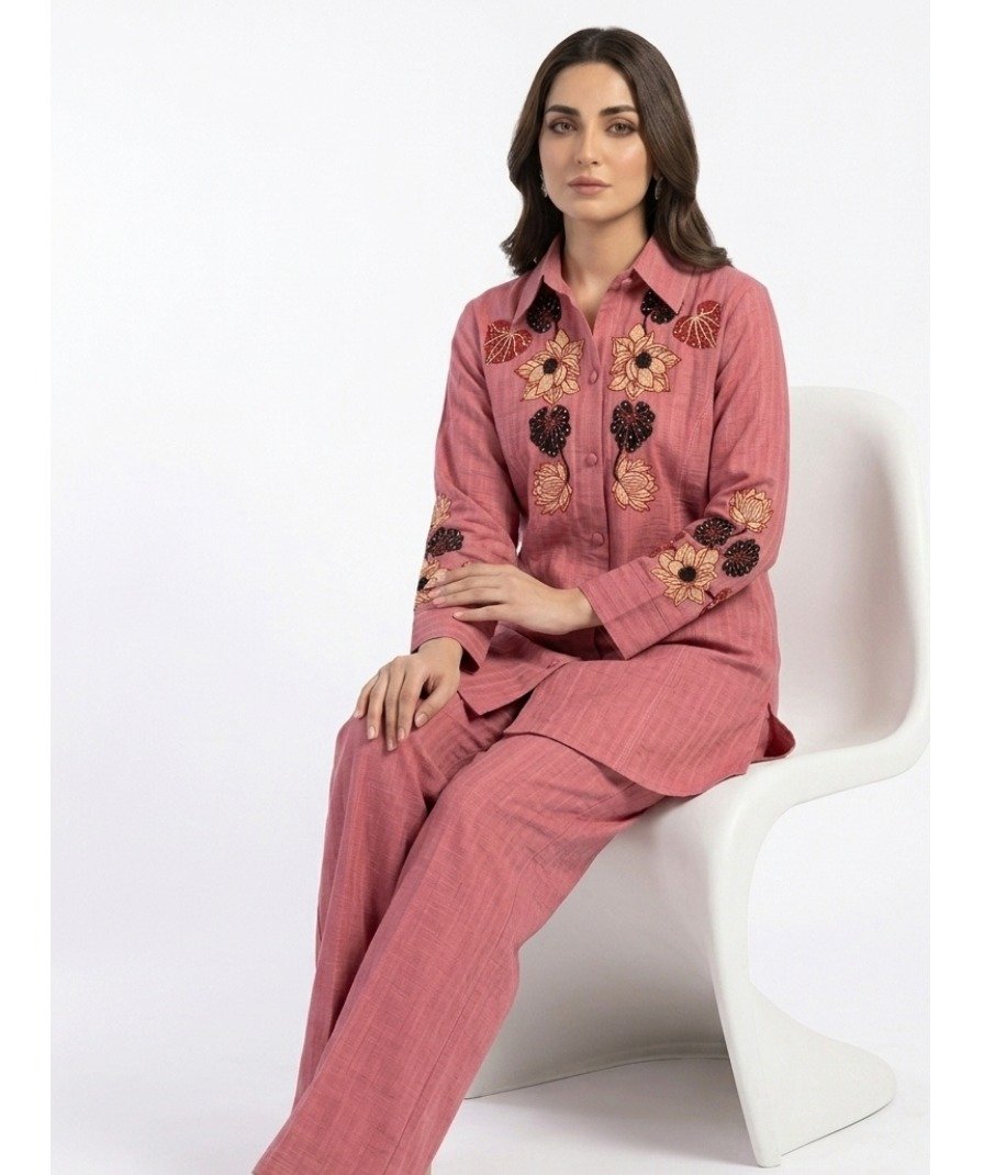 Pink Embroidered Co-ord Set - Image 4