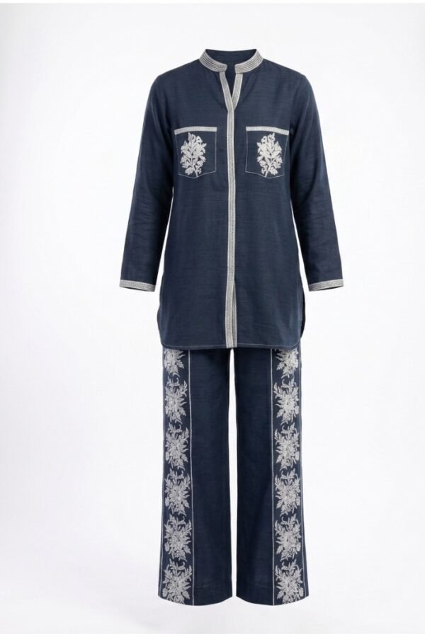 Women Navy Embroidered Co-ord Set
