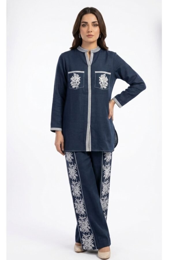 Women Navy Embroidered Co-ord Set