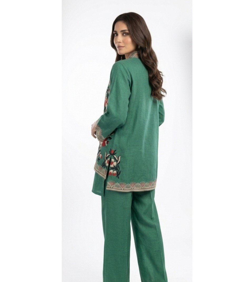 Women Green Embroidered Layered Set - Image 4