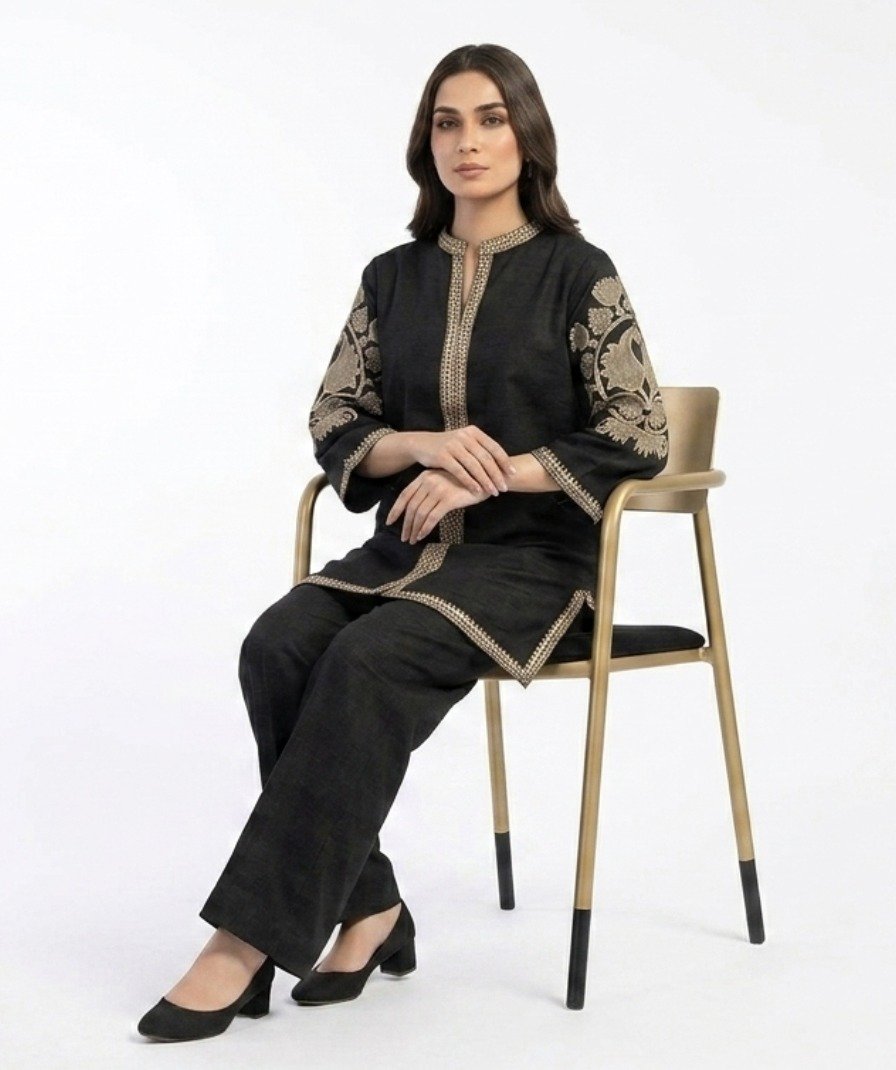 Black Embroidered Co-ord Set - Image 4