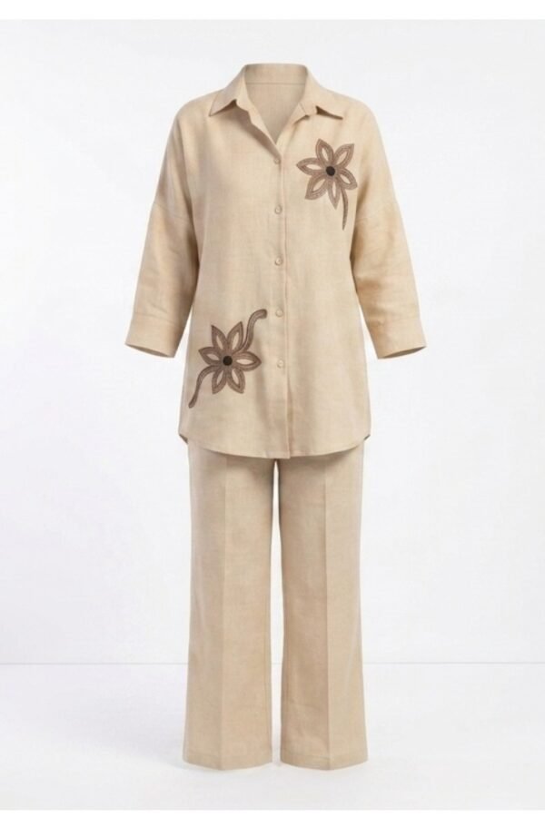 Beige Embroidered Co-ord Set
