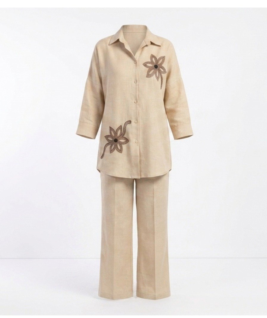 Beige Embroidered Co-ord Set
