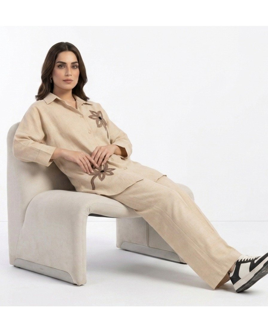 Beige Embroidered Co-ord Set - Image 3
