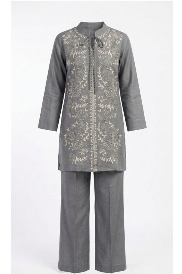 Grey Embroidered Co-ord Set