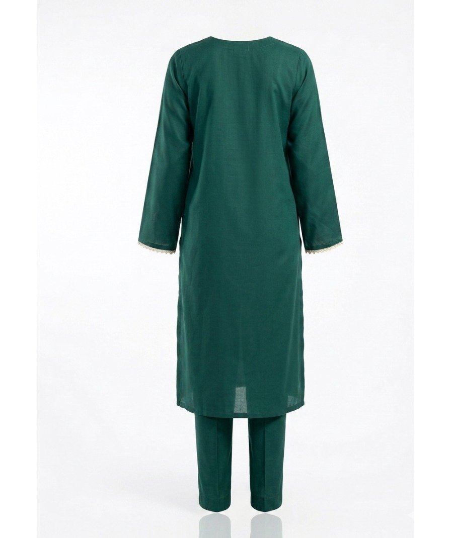 Women Green Embroidered Kurta Set - Image 5