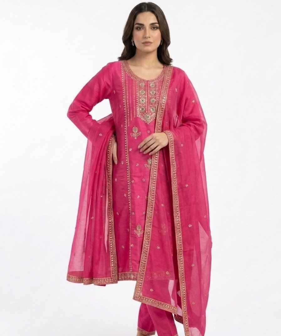 Women Pink Embroidered Kurta Set