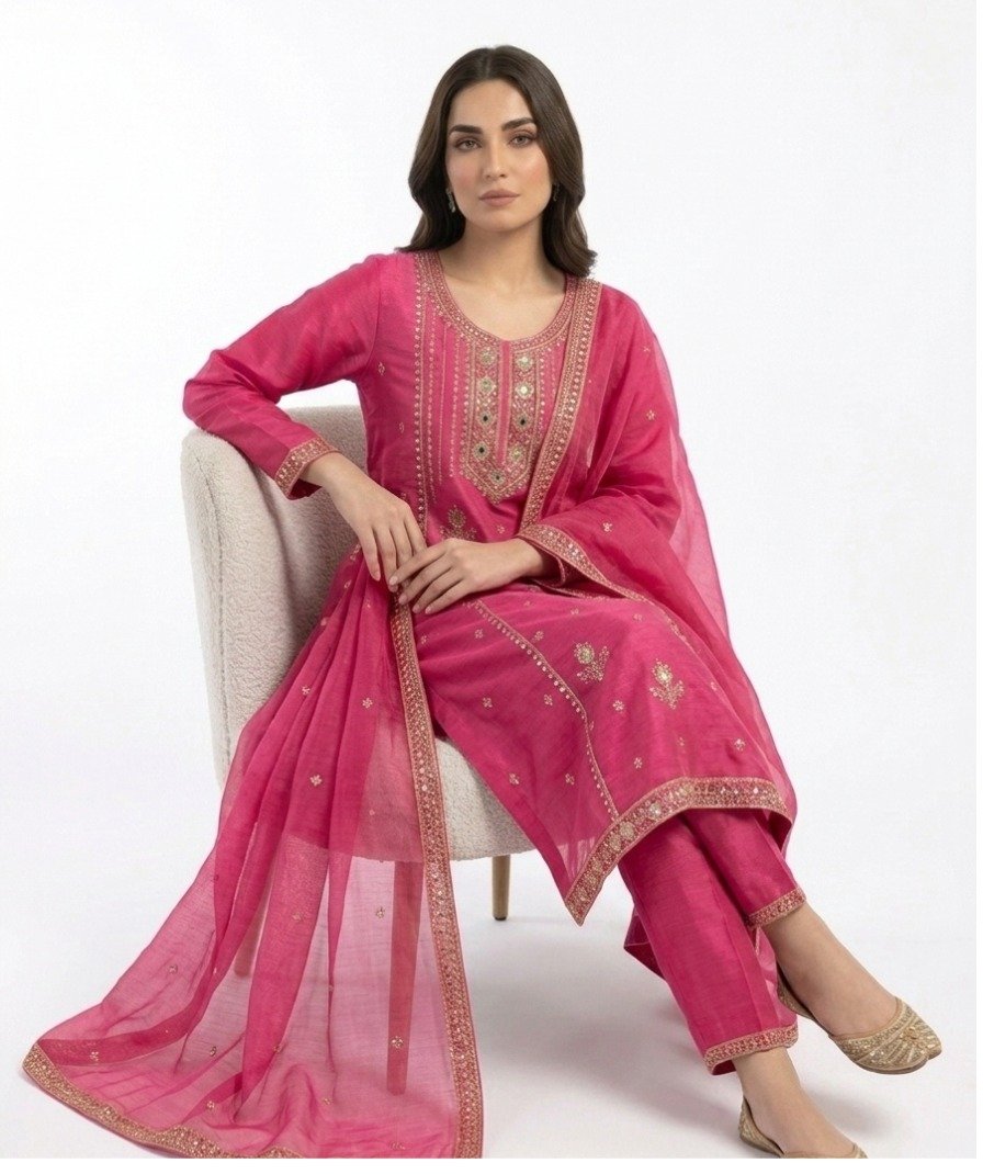 Women Pink Embroidered Kurta Set - Image 4