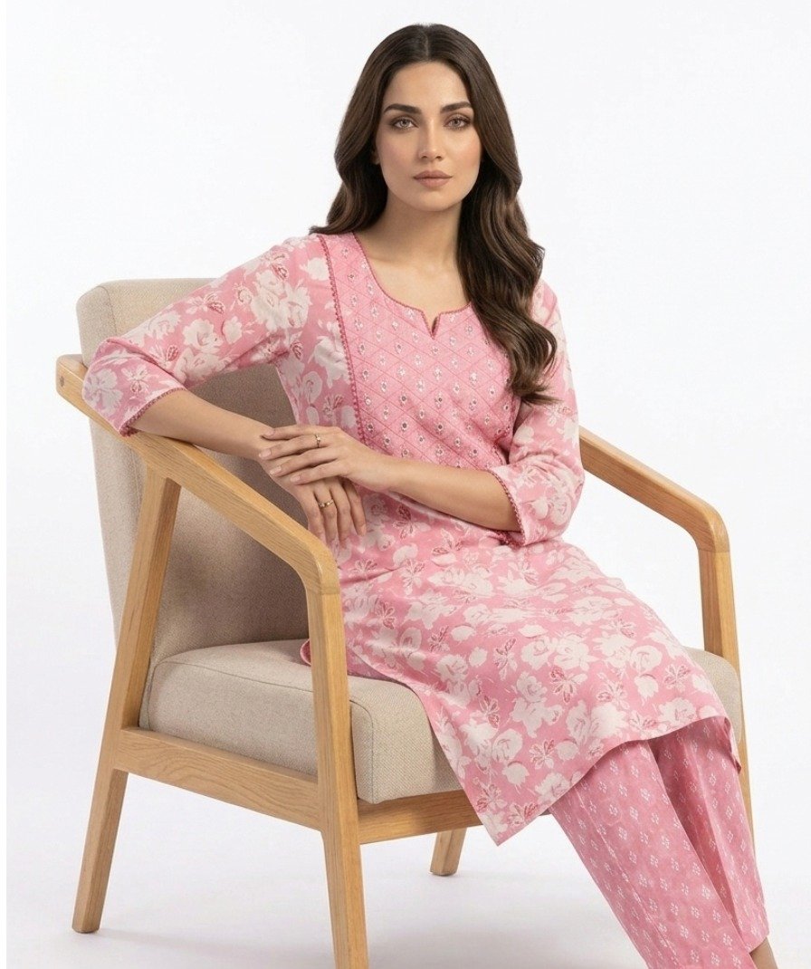 Women Pink Floral Kurta Set - Image 5