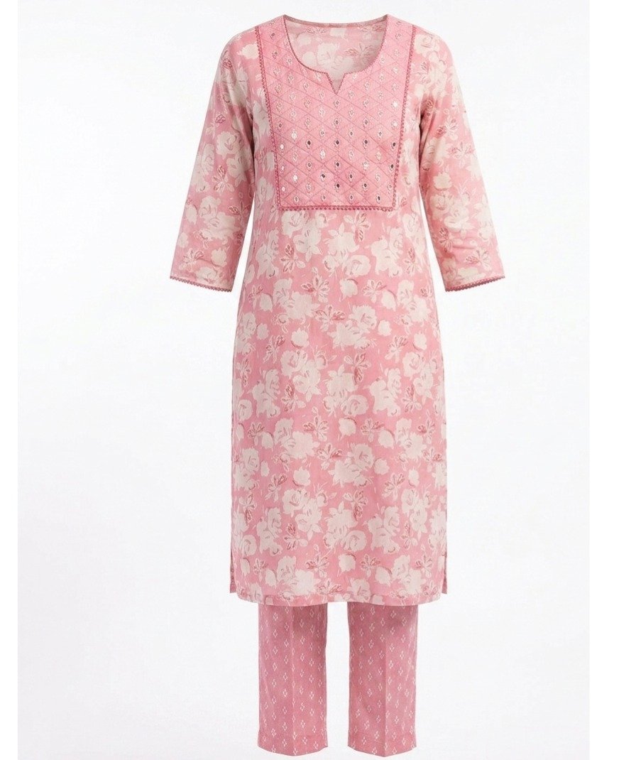 Women Pink Floral Kurta Set - Image 2