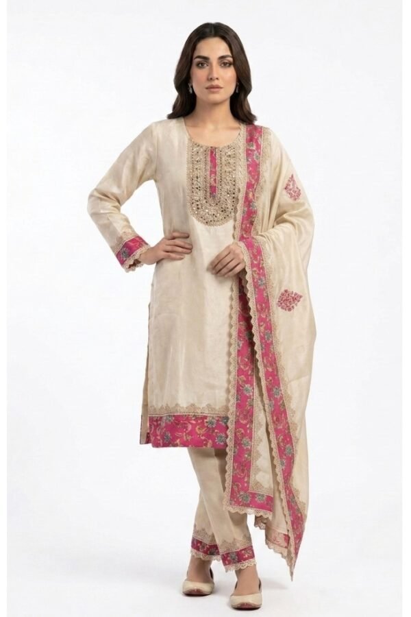 Beige Embroidered Kurta Set
