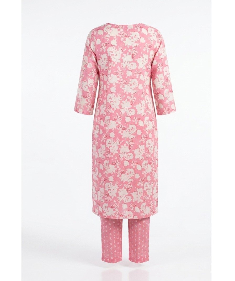 Women Pink Floral Kurta Set - Image 3