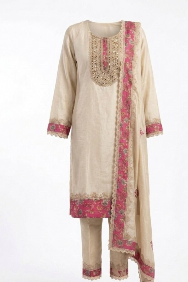 Beige Embroidered Kurta Set