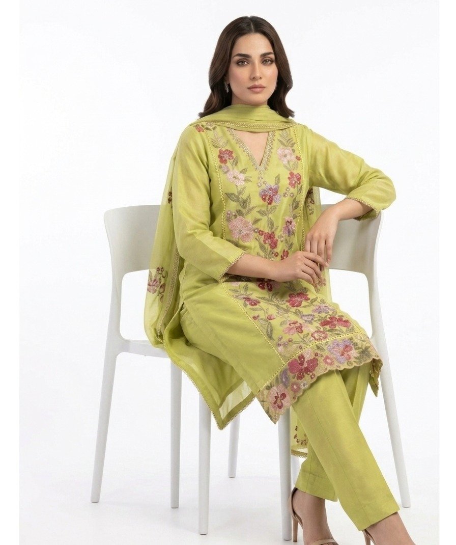 Lime Floral Kurta Set - Image 4