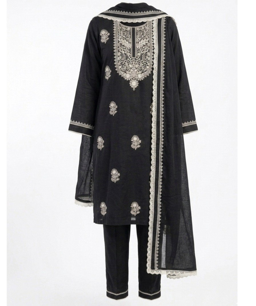 Black Embroidered Kurta Set - Image 2