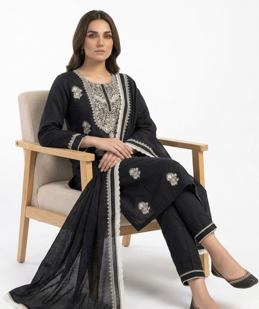 Black Embroidered Kurta Set - Image 5