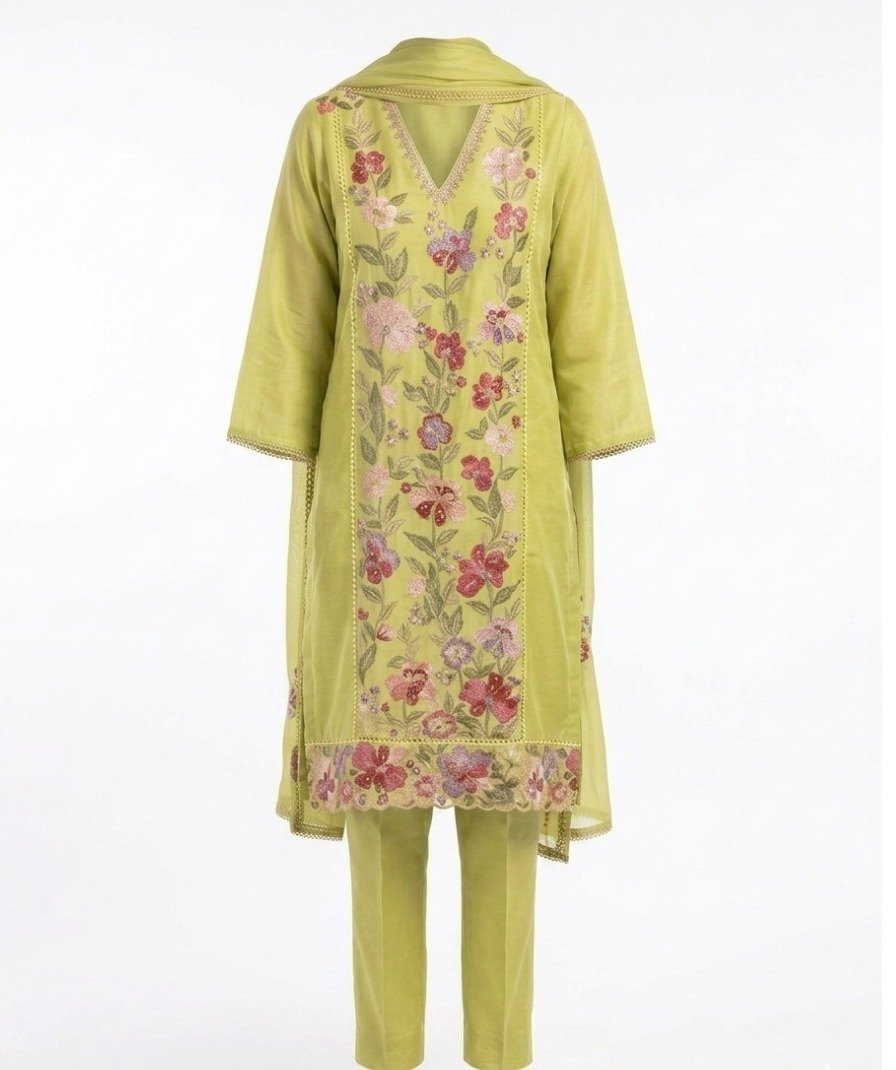 Lime Floral Kurta Set - Image 2