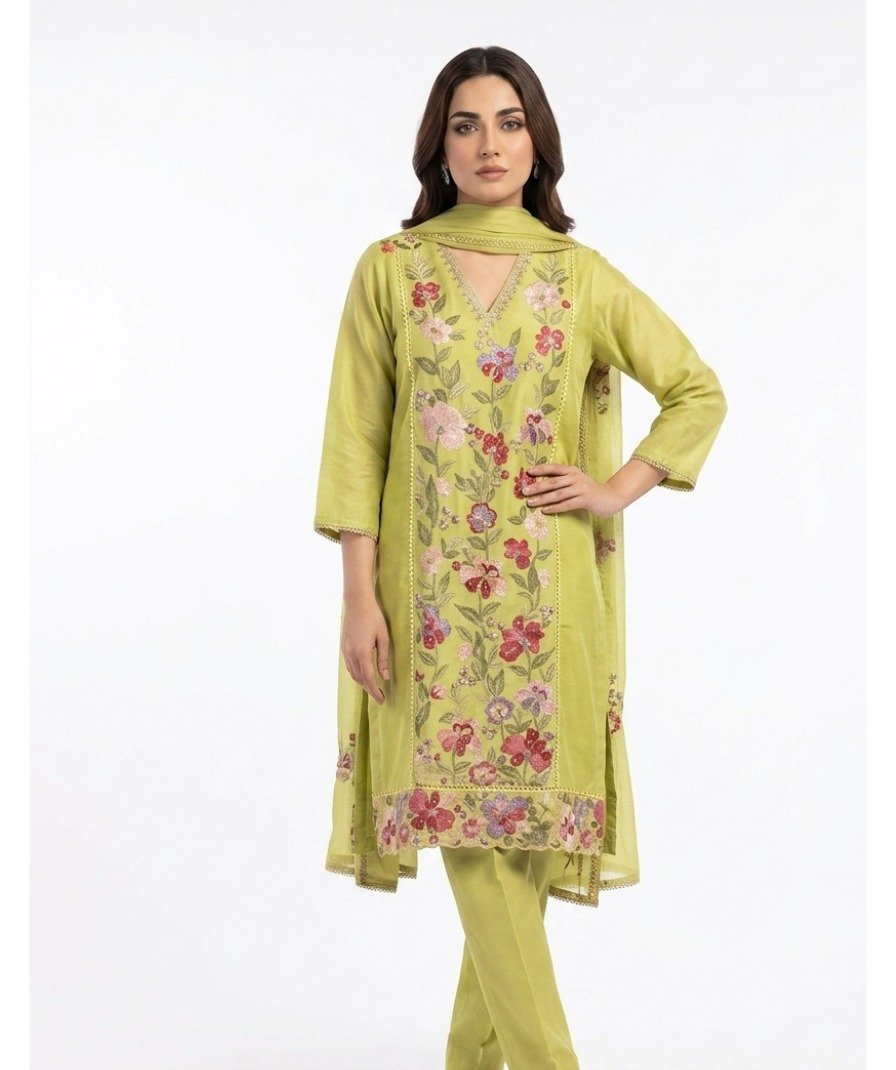Lime Floral Kurta Set