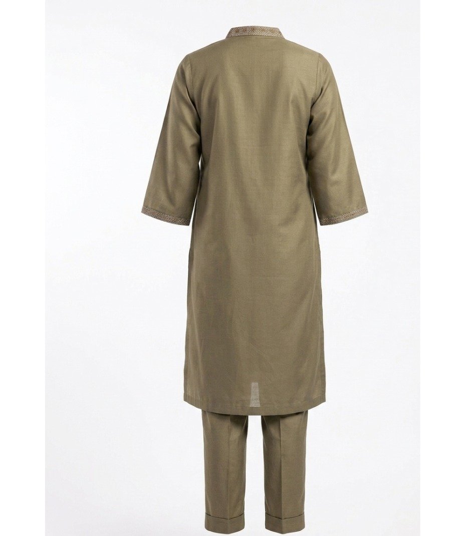 Olive Embroidered Kurta Set - Image 5