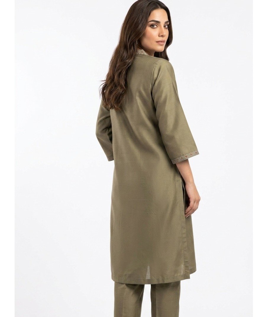 Olive Embroidered Kurta Set - Image 3
