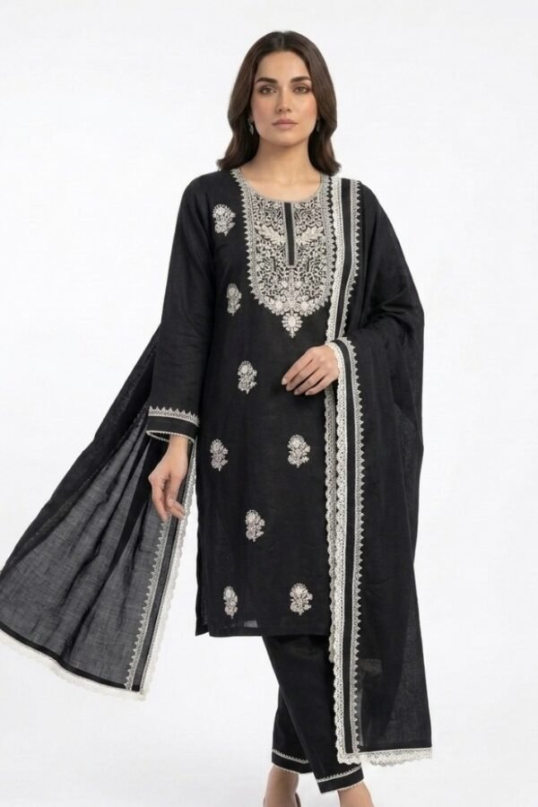 Black Embroidered Kurta Set