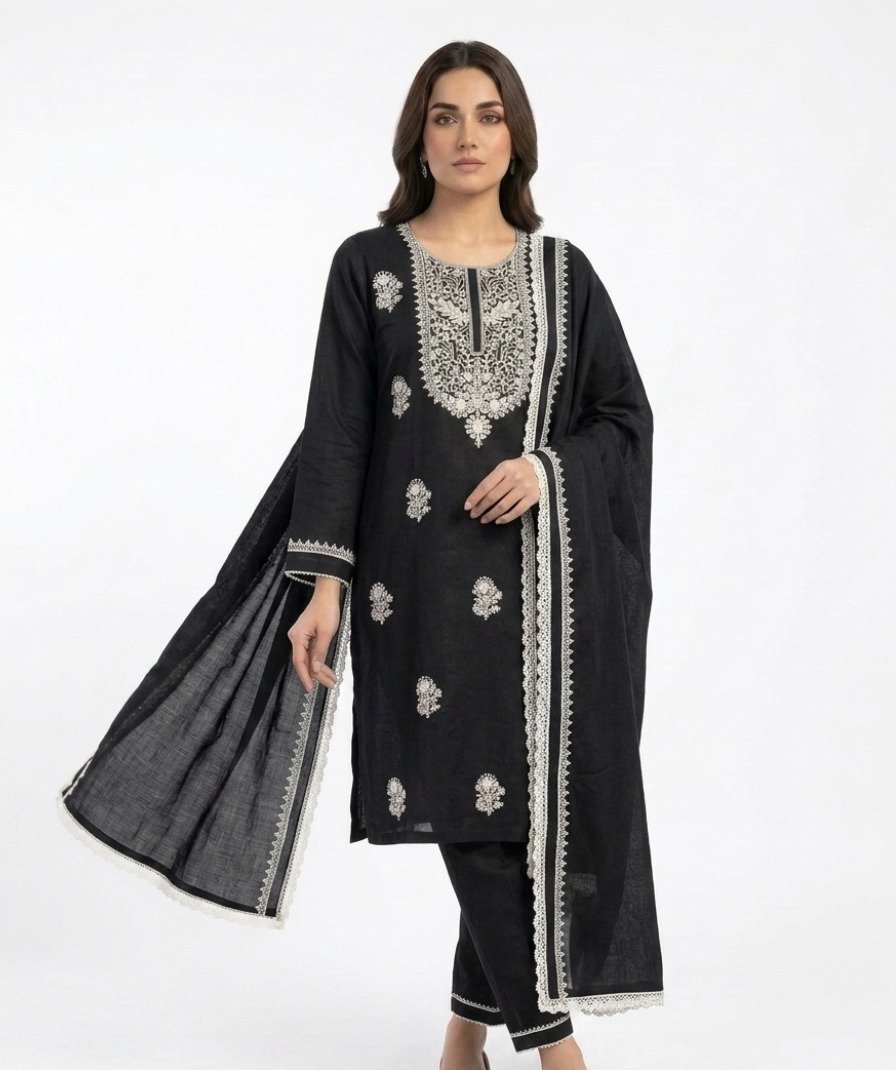 Black Embroidered Kurta Set