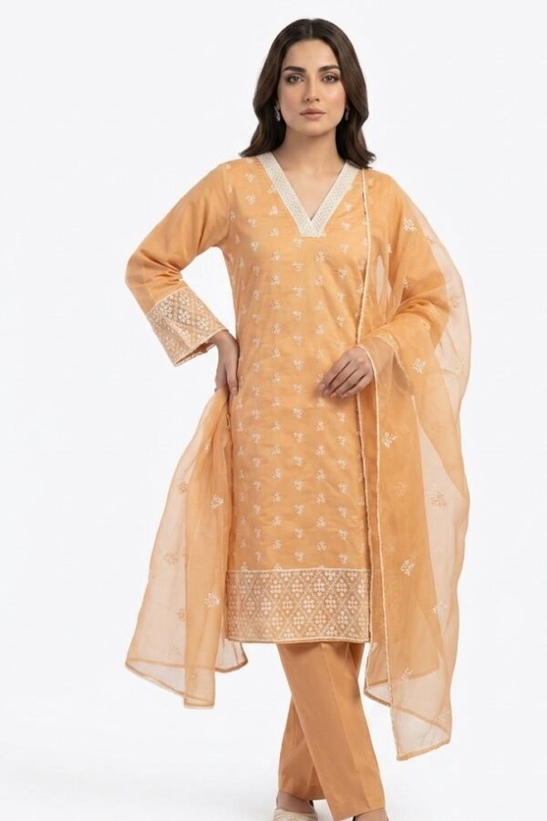 Peach Embroidered Kurta Set