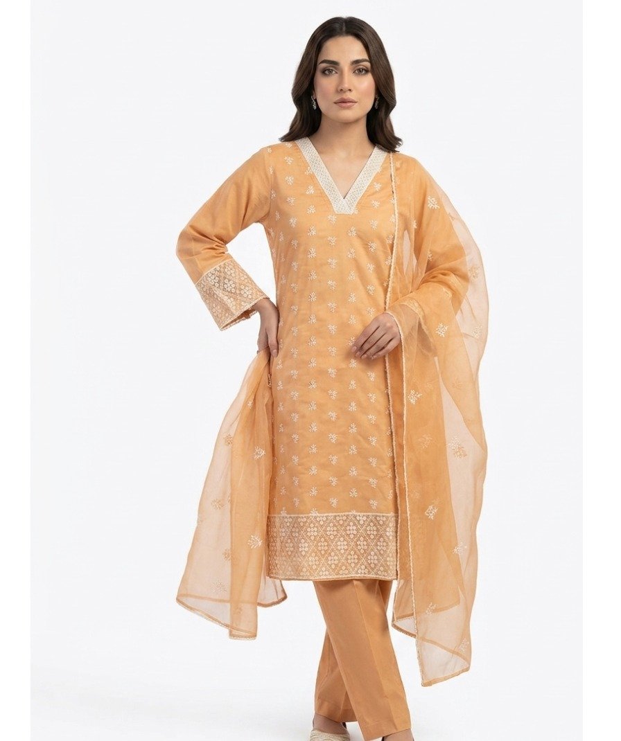 Peach Embroidered Kurta Set